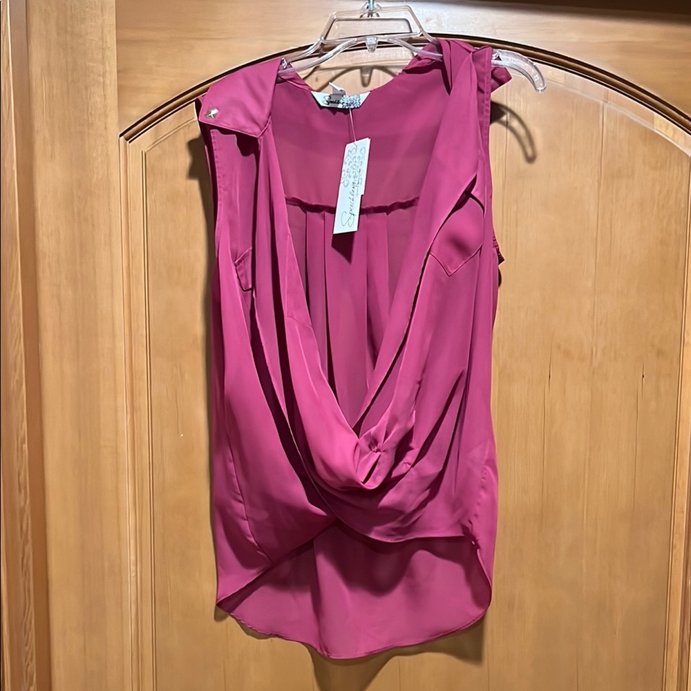 Speechless Pink Draped Sleeveless Blouse